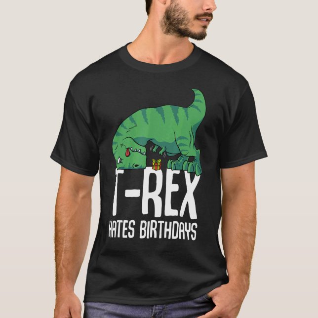 Camiseta T Rex Odeia Aniversário Armas Curtas Dino TRex (Frente)