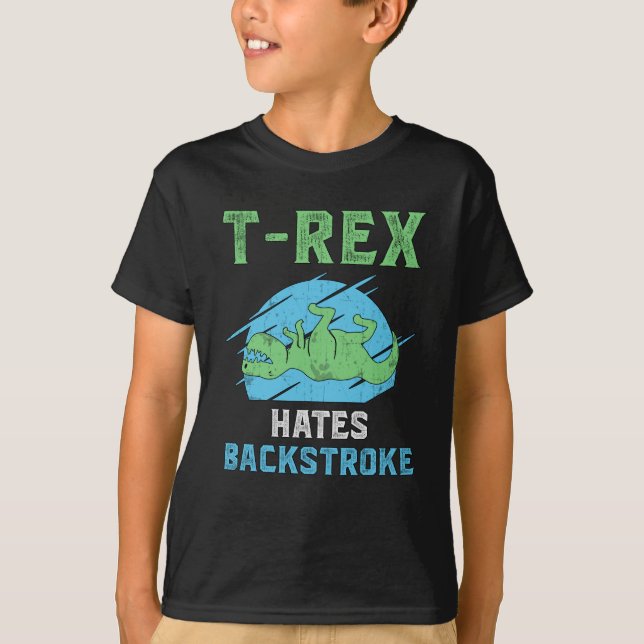 Camiseta T-Rex Odeia Curso Traseiro Nadando Natação Nadador (Frente)