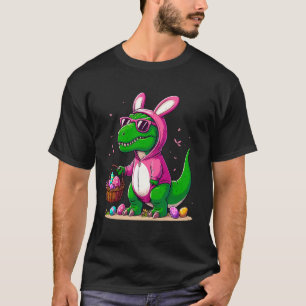 Camiseta T-rex Orelhas de Coelho Caça de Ovos Páscoa Dinoss