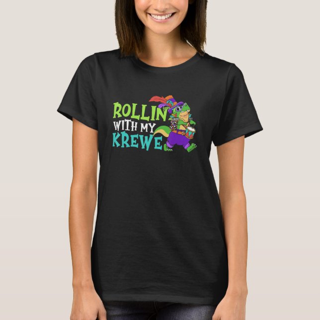 Camiseta T Rex Parade Mardi Gras Carnival Beads Rollin with (Frente)