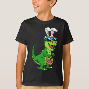 Camiseta T Rex Páscoa Coelhinha Com Cesta De Ovos Dinossaur