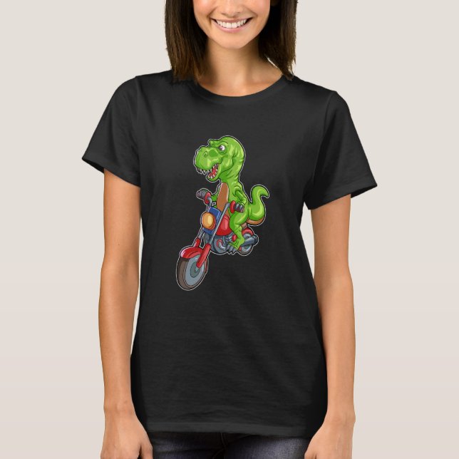 Camiseta T Rex Pilotando Motocicleta Dinossaur Trex Biker 1 (Frente)