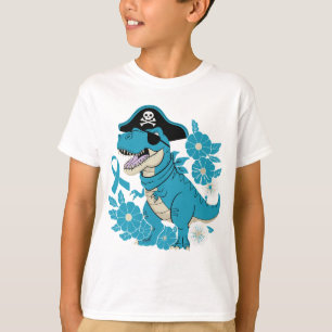 Camiseta T-Rex Pirata Fita Floral Azul Dinossauro Pirata