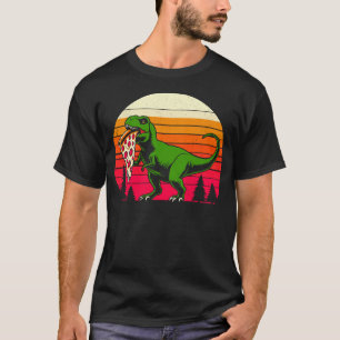 Camiseta T Rex Pizza Divertida Retro pôr do sol Dinossauro