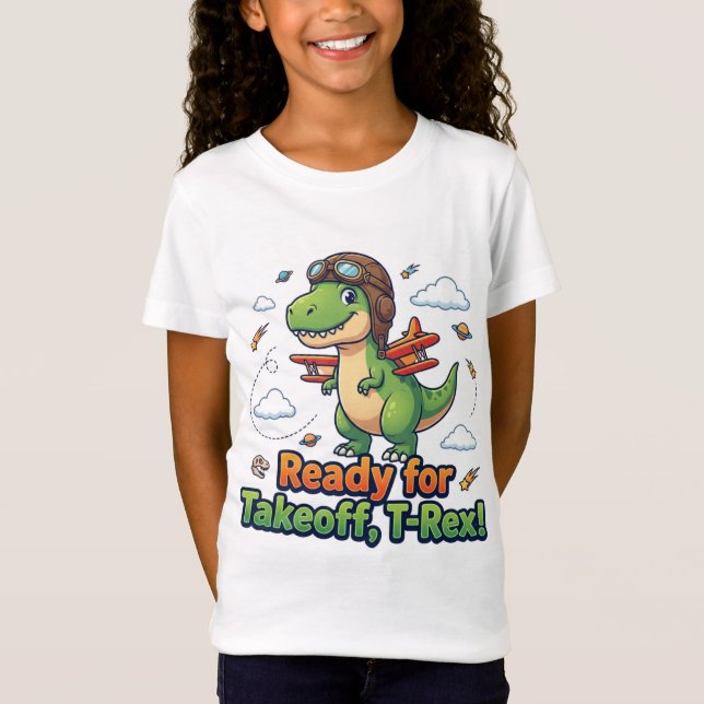 Camiseta T-Rex Pronta Para Decolar Dinossauro Fofo (Frente)