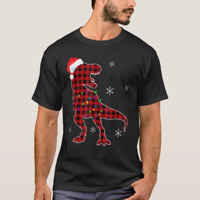 Camiseta T Rex Red Buffalo Xadrez Dinossauro Pijama de Nata (Frente)