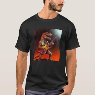 Camiseta T Rex Rocker Dinossauro Toca Guitarra Rockstar Gui