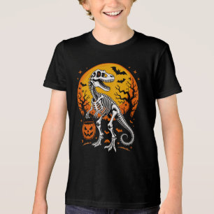 Camiseta T-Rex Skeleton Halloween Pumpkin Pail And Bats