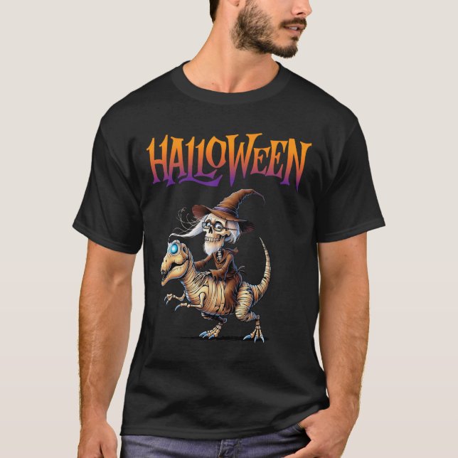 Camiseta T-rex Skeleton Ride Halloween (Frente)