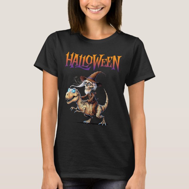 Camiseta T-rex Skeleton Ride Halloween (Frente)