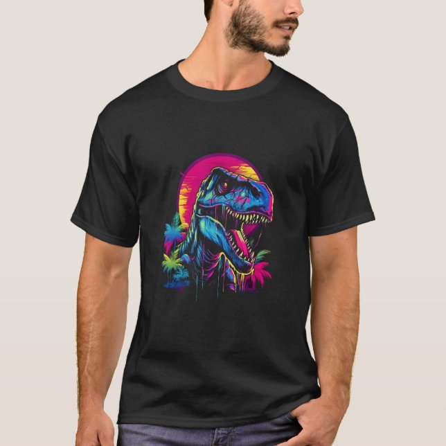Camiseta T Rex Vaporwave Synthwave Retro 80s Aesthetic Chil (Frente)