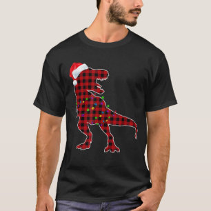 Camiseta T Rex Xadrez Vermelha Buffalo Dinossauro Pijama de