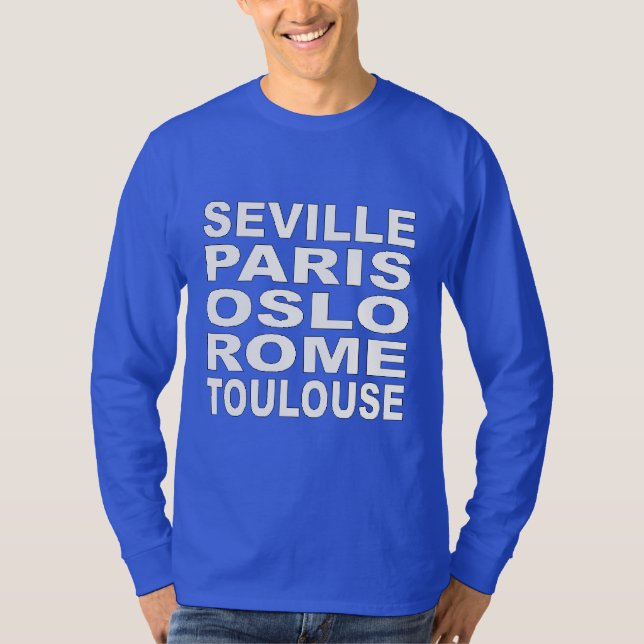 Camiseta T-shirt- básico azul Desenho TURISMO EUROPA (Frente)