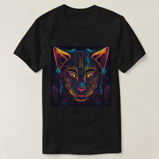 Camiseta T-shirt,Black,, Cat Face (Frente do Design)