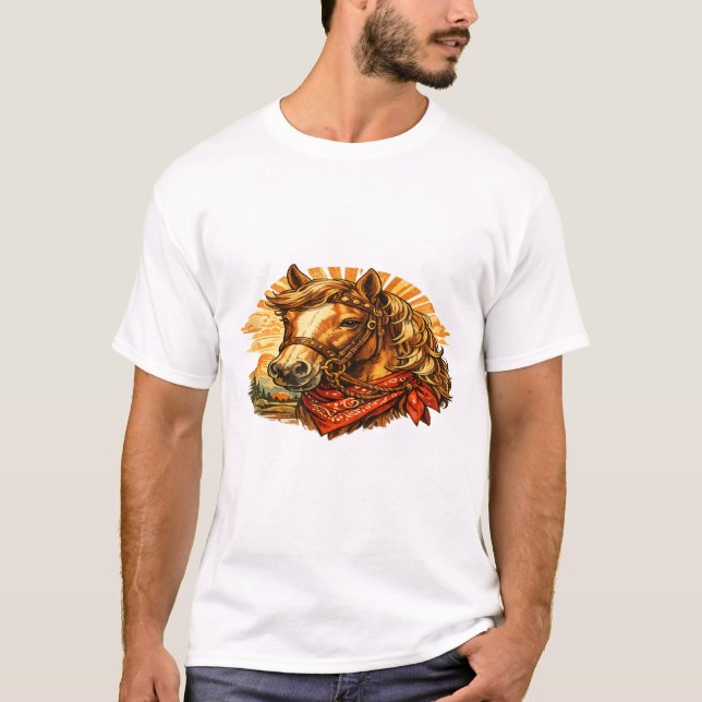 Camiseta T‑Shirt com Lenço de Cavalo Western Retro (Frente)