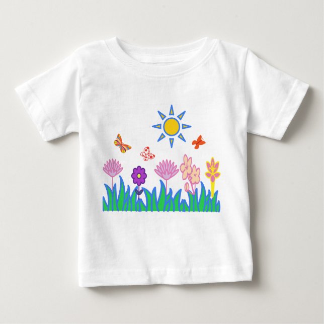 Camiseta T shirt flores mariposas sol naturaleza Camiceta (Frente)