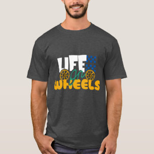 Camiseta "T-Shirt Preto com Texto 'Life on Wheels'.