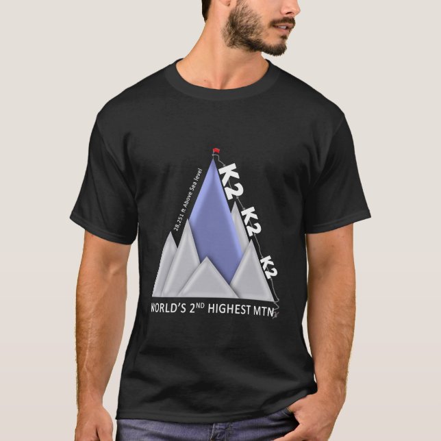 Camiseta T Shirt Preto de Montanha Mais Alta do segundo K2 (Frente)