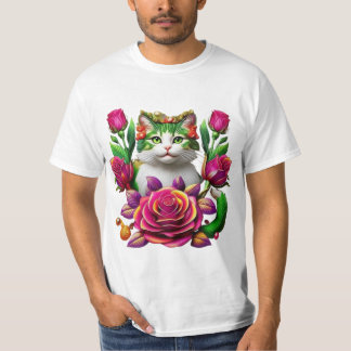 Camiseta T_Shirt Royal Floral Cat Art