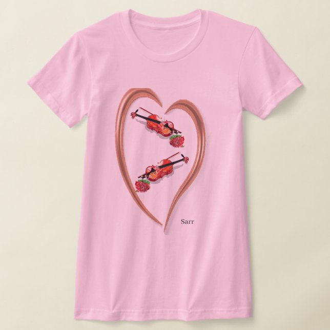 Camiseta T-Shirt: Violino do Coração da Mulher com Rosa (Postura )