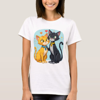 Camiseta T-ShirtBlack Cat e Yellow Cat apaixonado por coraç