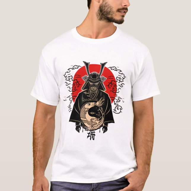Camiseta T-ShirtSamurai and Rising Sun – Japanese Art Illus (Frente)