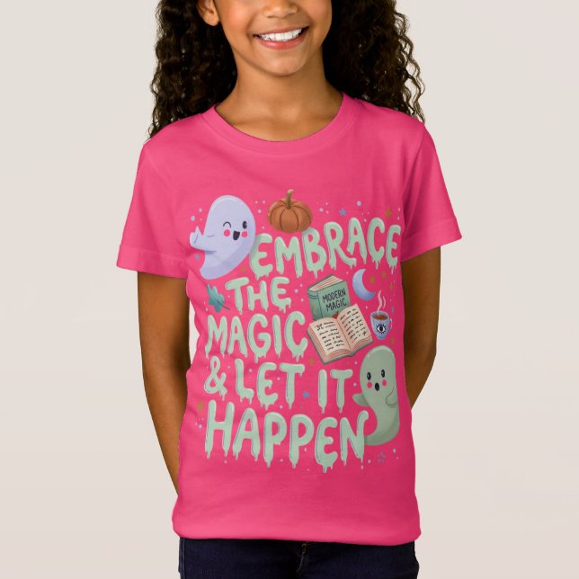 Camiseta T-ST de Meninas de Halloween com Fantasma (Frente)