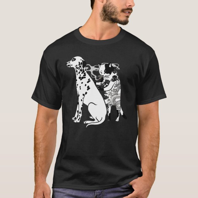 Camiseta Tabagismo De Gatos E Tatuagem De Cães Dalmáticos (Frente)