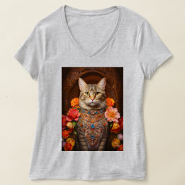 Camiseta Tabby castanho com Flores e Estilo Vitoriano