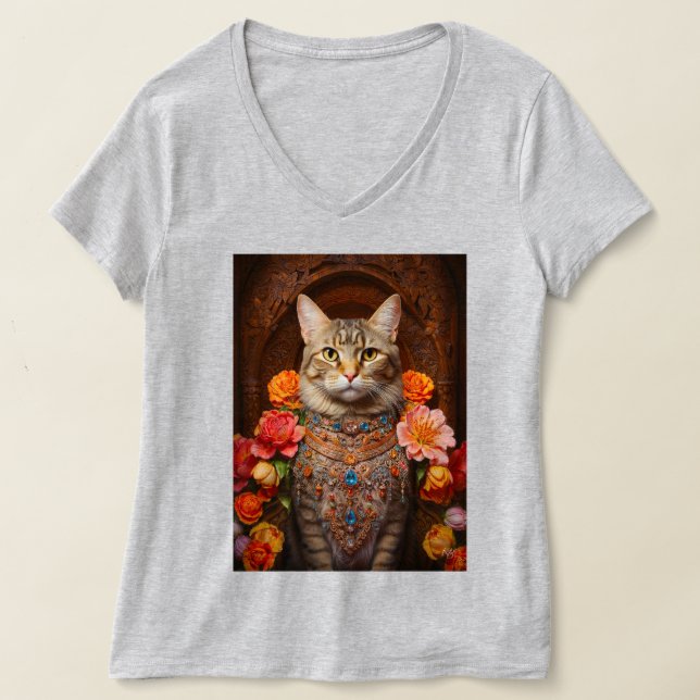 Camiseta Tabby castanho com Flores e Estilo Vitoriano (Postura )