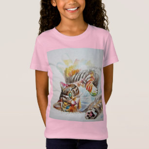 Camiseta Tabby Cat cats aquarela cor rosa Raparigas T Camis