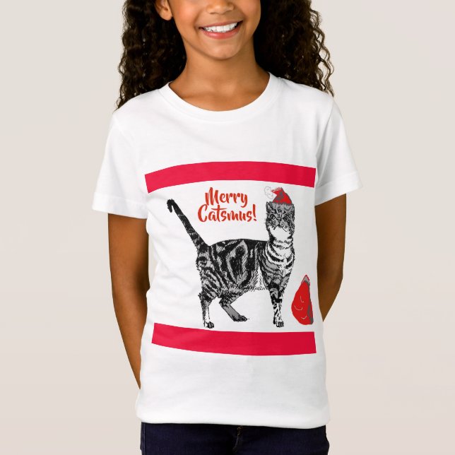 Camiseta Tabby Cat Feliz Natal Catsmus Red Enny Cats (Frente)