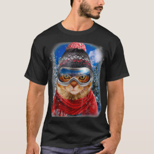 Camiseta Tabby Cat no inverno Ski Snowboard Visto Esporte
