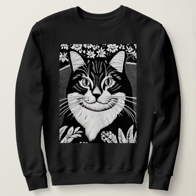 Camiseta Tabby Cat Surarcado com Flores (Frente do Design)