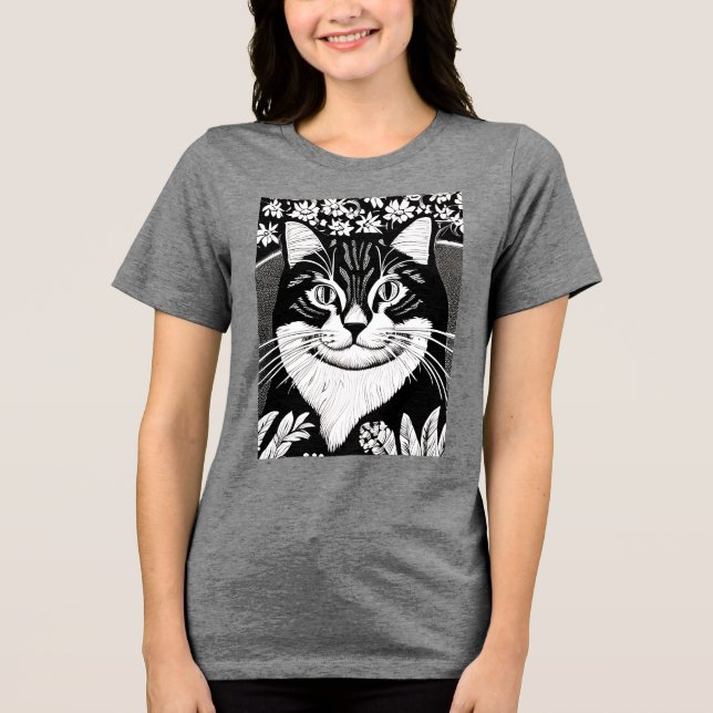 Camiseta Tabby Cat Surarcado com Flores (Frente)