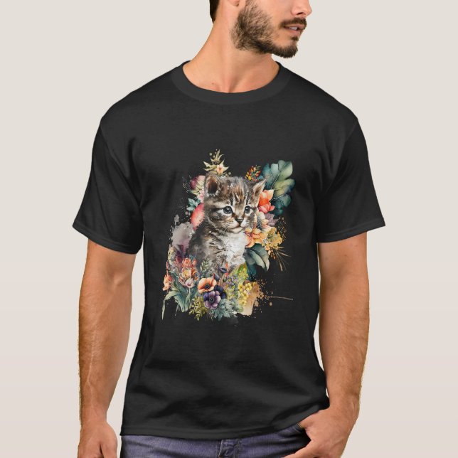 Camiseta Tabby Cat Watercolor Cute Kitten Cat (Frente)