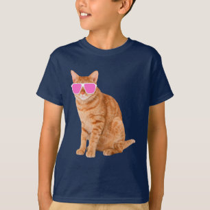 Camiseta Tabby Laranja Engraçado Gato Com Óculos De Sol