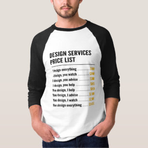 Camiseta Tabela de preços dos serviços de design