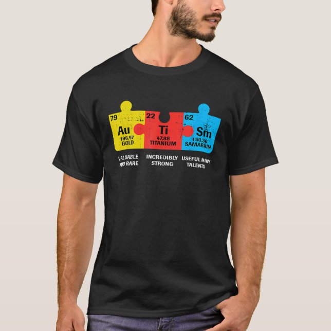 Camiseta Tabela Periódica de Elementos do Autismo Conscient (Frente)