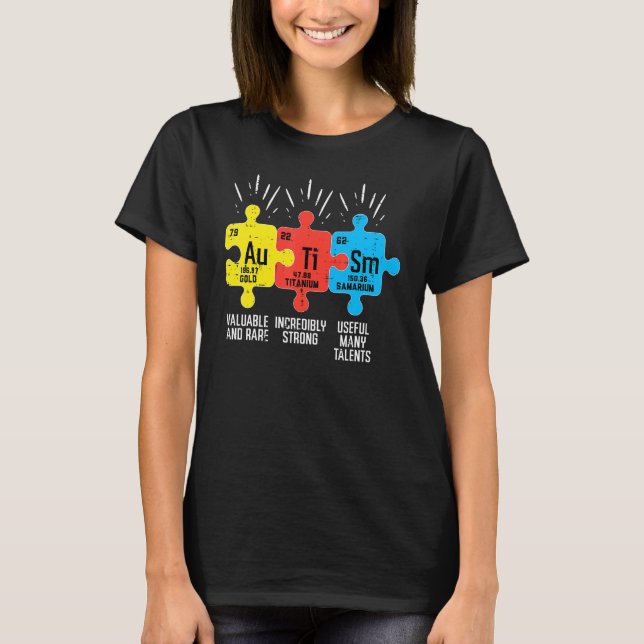 Camiseta Tabela Periódica de Elementos do Autismo Conscient (Frente)