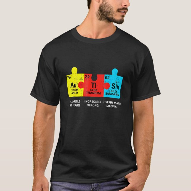 Camiseta Tabela Periódica de Elementos do Autismo Conscient (Frente)