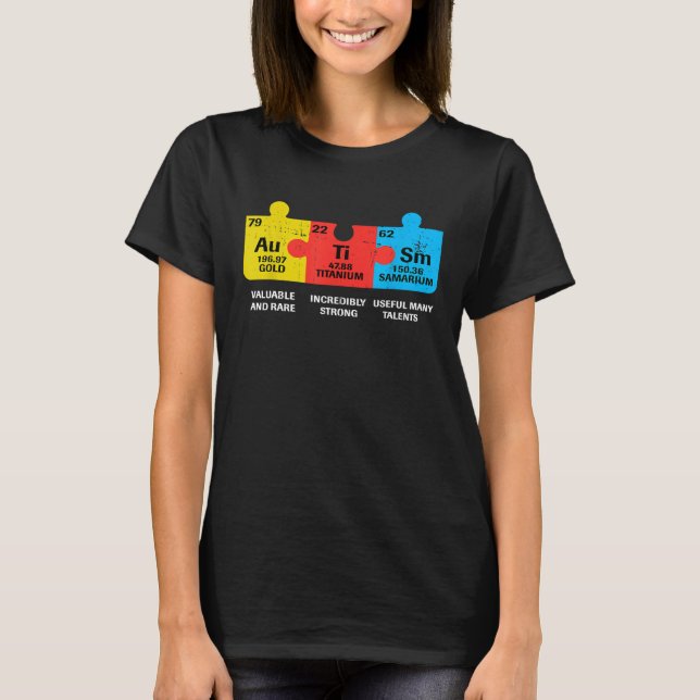 Camiseta Tabela Periódica de Elementos do Autismo Conscient (Frente)
