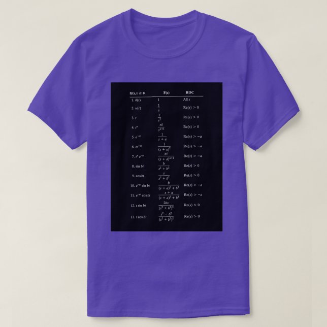 Camiseta Table of Laplace Transform Table Laplace Transform (Frente do Design)