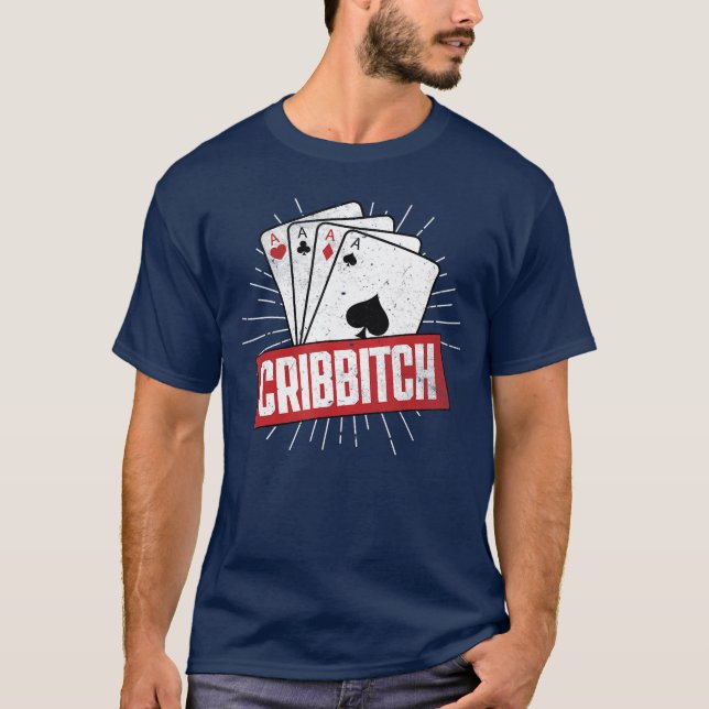 Camiseta Tabuleiro de jogo de cribbage Pun Cribbitch jogado (Frente)