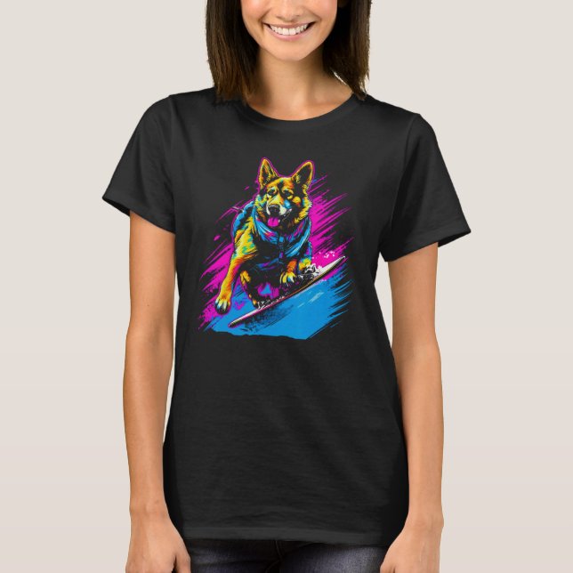 Camiseta Tabuleiro de Neve do Cachorro do German shepherd d (Frente)