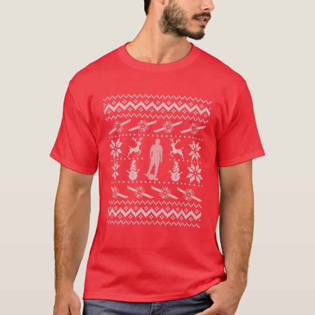 Camiseta Tabuleiro de Skateboard de Uma Roda Feia de Natal (Frente)