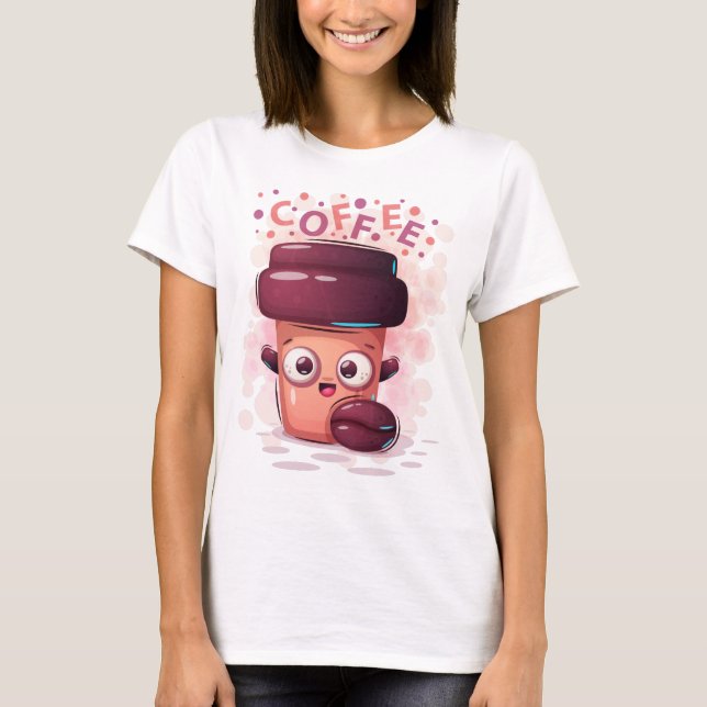 Camiseta Taça De Café E Bean De Café, Cuta A Ir (Frente)