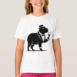 Camiseta Taça de Vinho de Capivara Engraçada Minimalista Mo