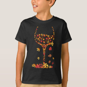 Camiseta Taça De Vinho Folha De Bordo Outono Outono Engraça
