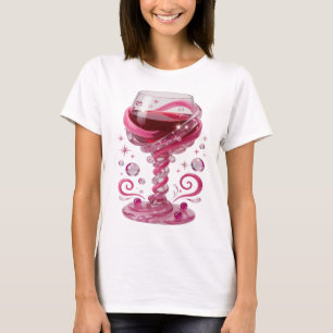 Camiseta Taça de Vinho Rosa Tendência Motivo Artístico